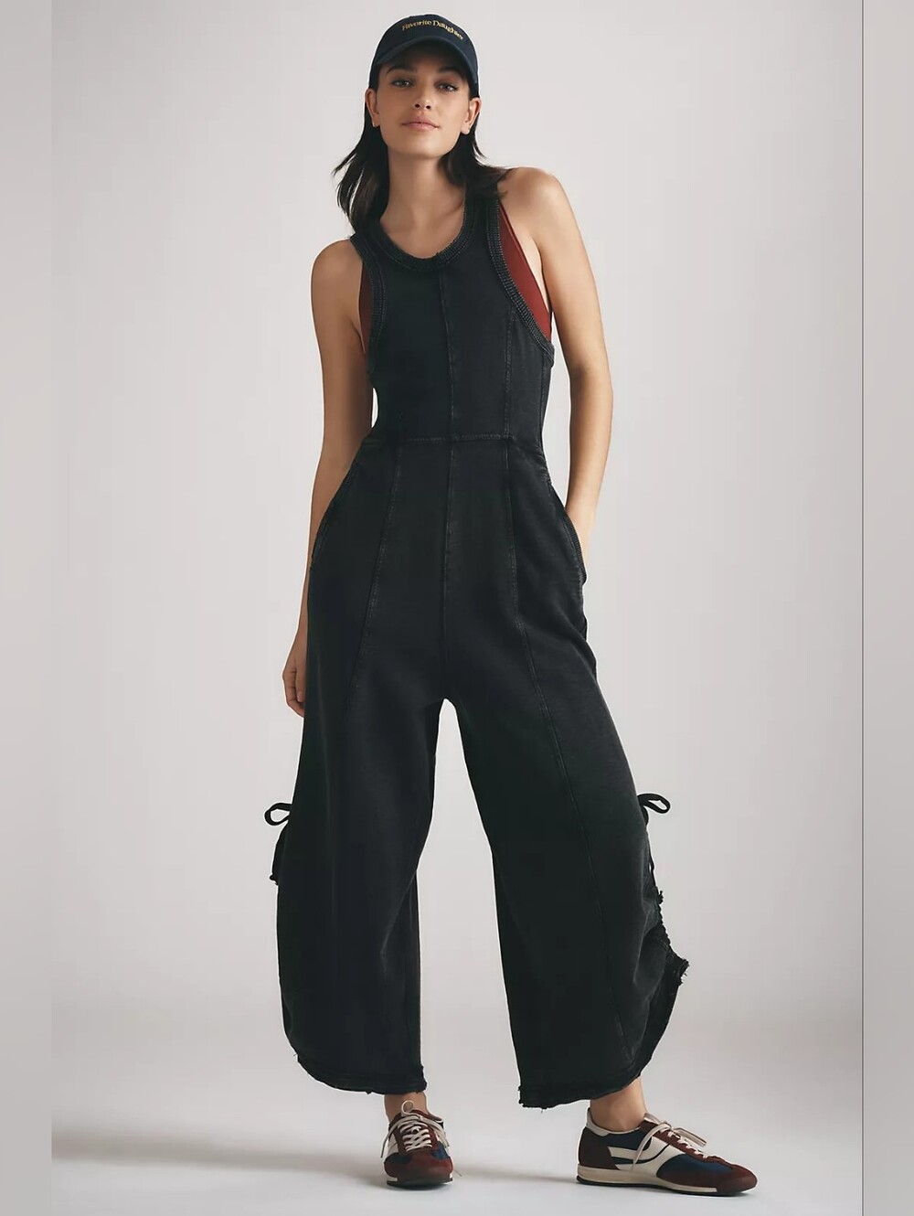 Free People Daily Practice 100% Cotton Black Wide-Leg Denim Overalls Size M
